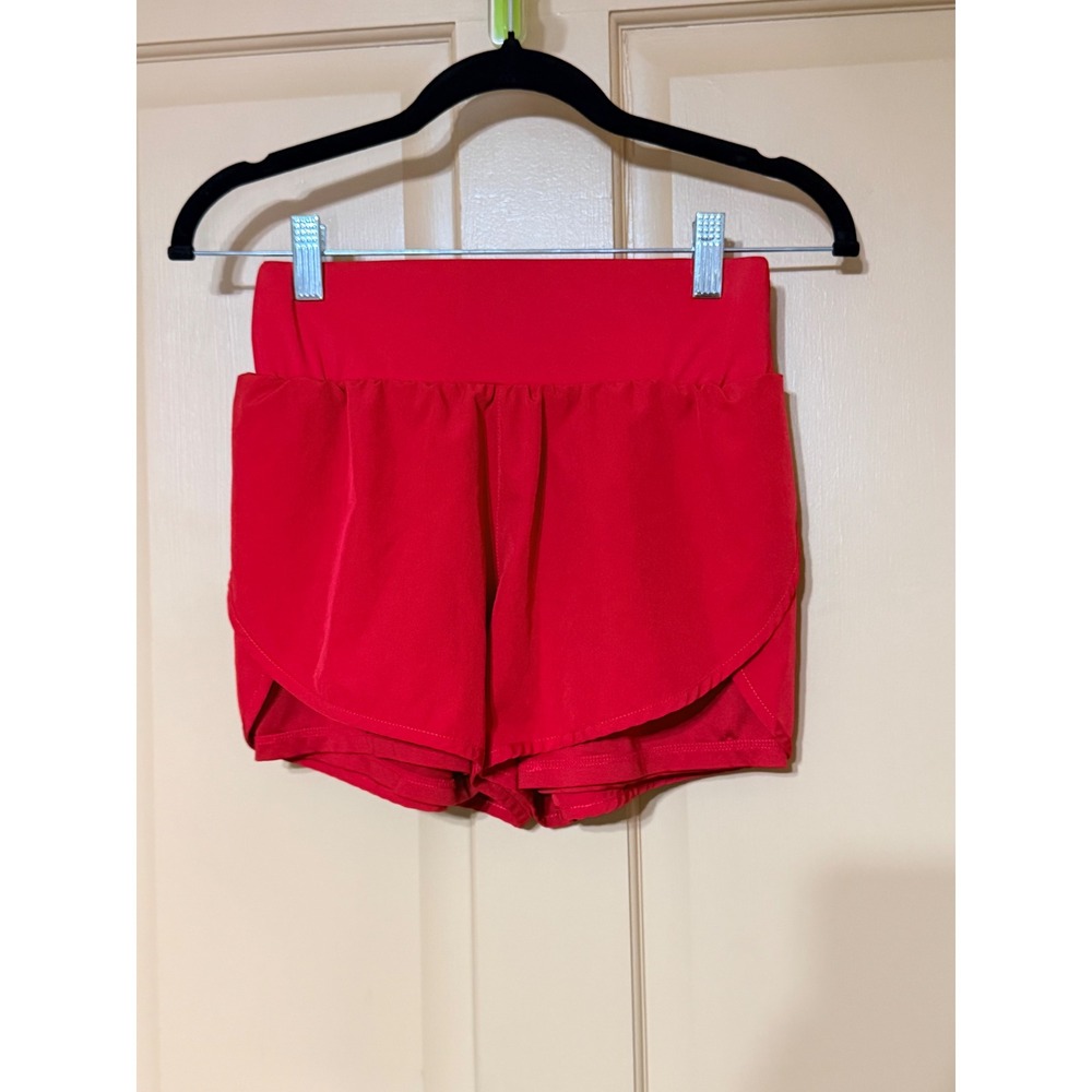 Move Theology Red High Waisted 2-in-1 Running Shorts Womens XS Athletic Gym